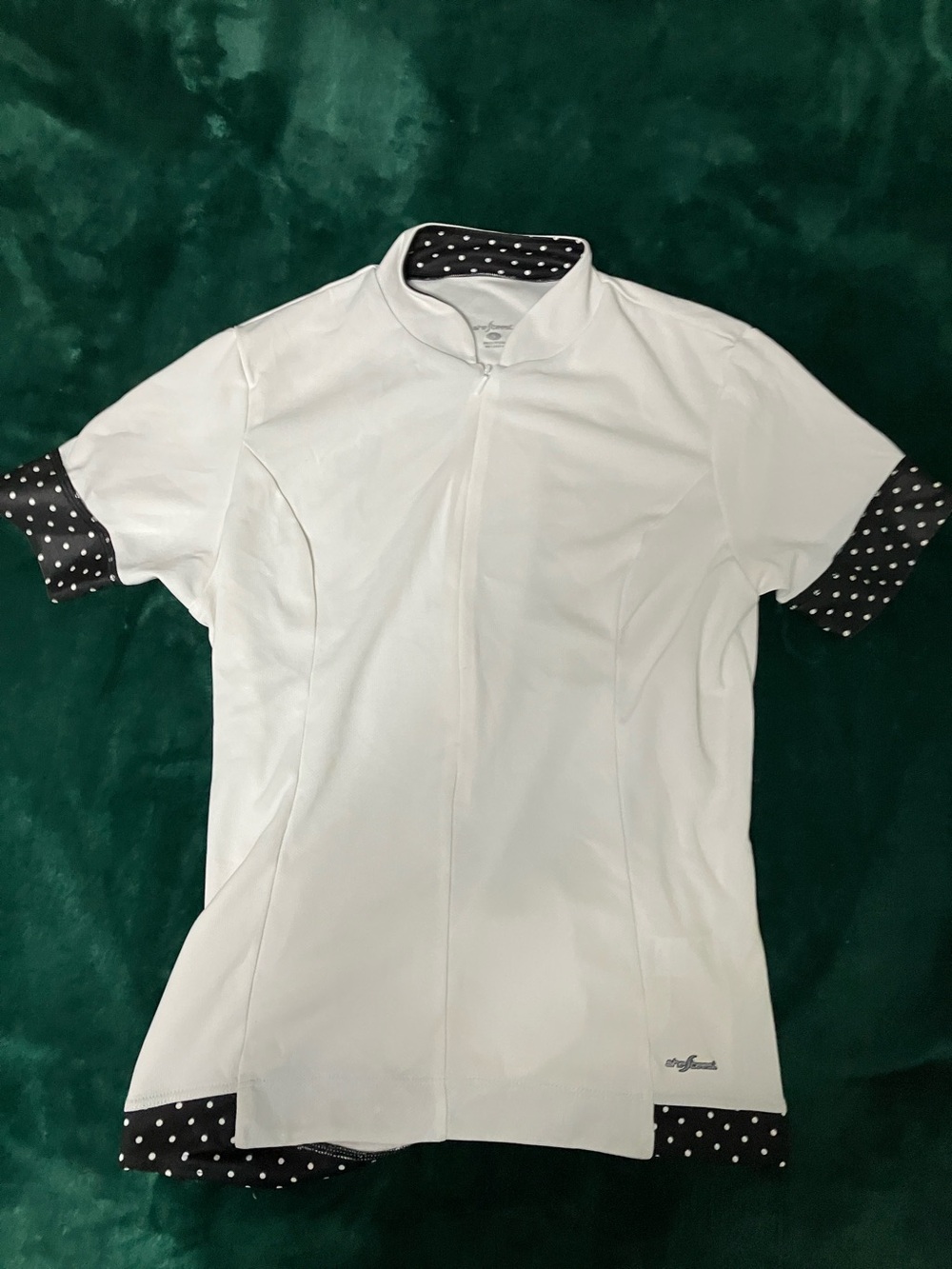 shebeest White Short Sleeve Bike Jersey with Black Polka Dot Trim